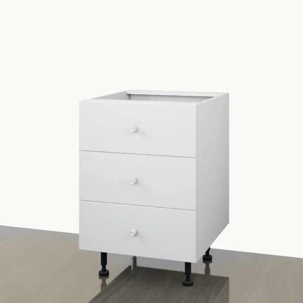 Product render of the Floor 600mm — 3 Drawer with the doors closed.